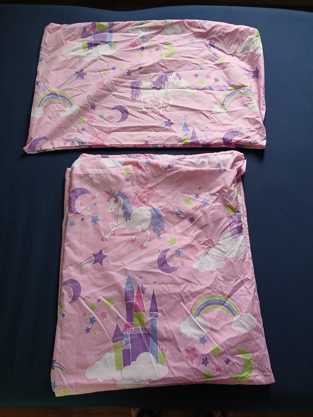 Pink Unicorn Castle Bedding Set - Rainbow & Stars